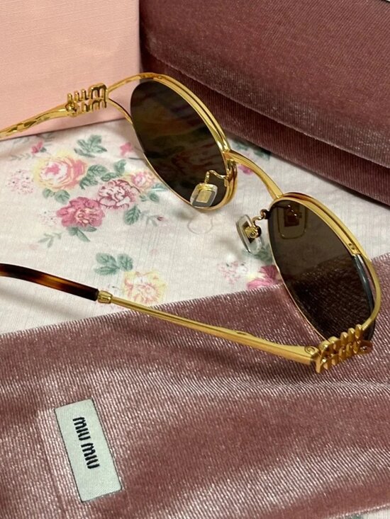Miu Miu Oval Gold Frame Sunglasses